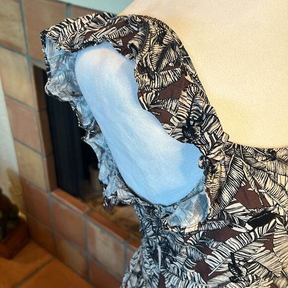 NAF NAF Brown and White Tropical Palm Print Midi/Maxi Dress, size S - Picture 5 of 11